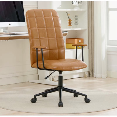Ensemble de 2 chaises de bureau en similicuir, avec accoudoirs, dossier haut, pivotant à 360 degrés, relevage réglable vers le haut et vers le bas, structure thermolaquée noire, base cinq étoiles, roulettes