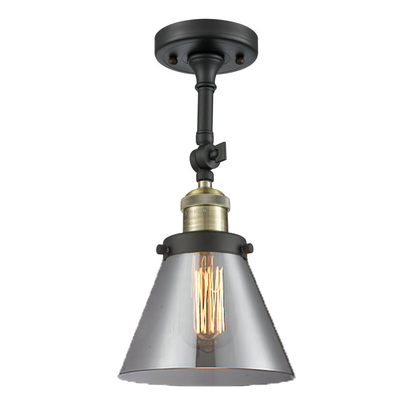 Milazzo Glass Semi Flush Mount, Smoked, 13.5" H x 7.75" W x 7.75" D, Satin Gold