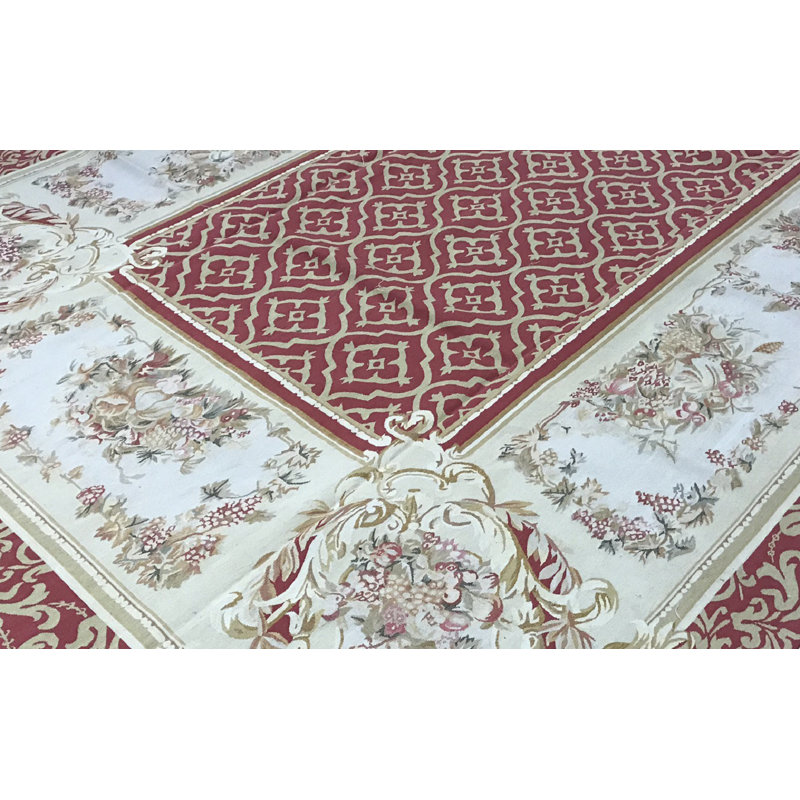 Tapis rouge et beige noué à la main de haute qualité