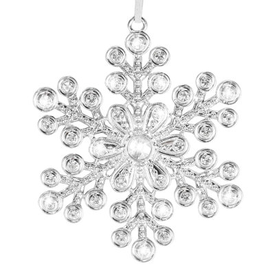Crystal Christmas Tree Ornaments 4.1 Inch Metal Snowflake Hanging Ornaments Frozen Themed Decor, 1PC