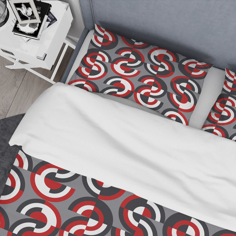Modern & Contemporary Polyester Twill Geometric Shapes Duvet Cover, King Duvet Cover + 2 Shams, Retro Circular al