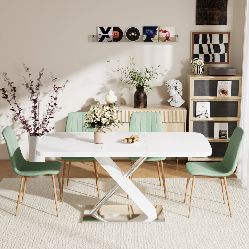 Ensemble de table de salle à manger extensible 47,24 à 63 po, 5, Vert, Blanc