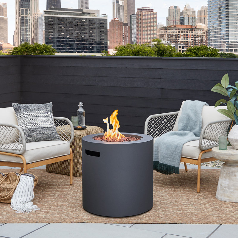 Aegean 24" Round Weathered Slate Steel Propane Fire Pit Table