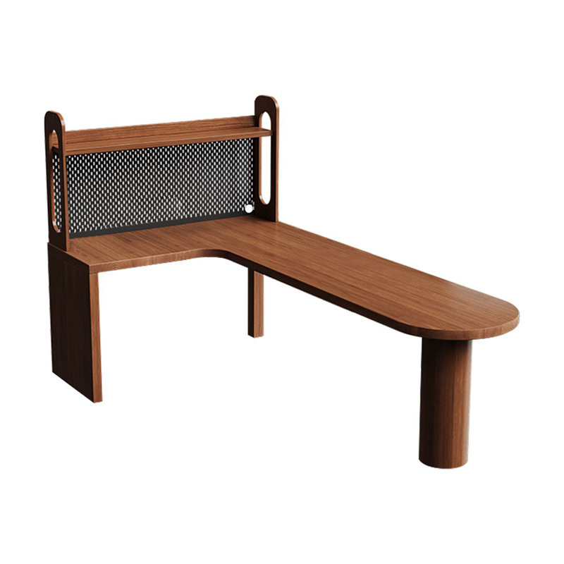Nut-brown L-Shaped Solid Wood writing desk, 61.02” H x 78.74” W x 55.12” D, Right Hand Return