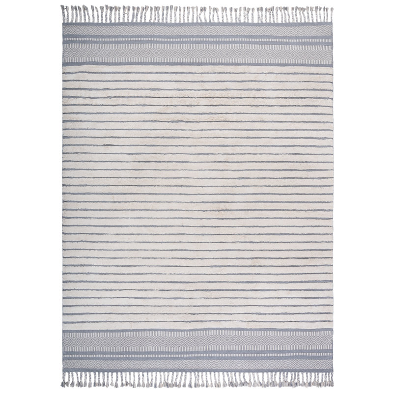 Latay Hand Woven Cotton Pile Striped Rug, Rectangle 8' x 10'
