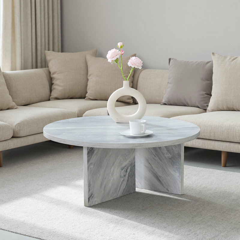 Table basse ronde, centre en MDF noyer 32 pouces pour le salon, style minimaliste moderne et nordique, résistant aux rayures