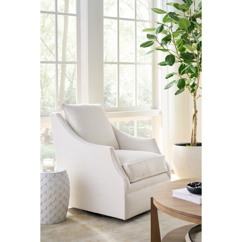 Kara Swivel Armchair, Nomad Eggshell Crypton® Chenille, Polyester Blend, 38"H x 37"W x 29"D