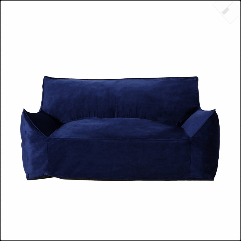 Fila Velveteen 2 Seater Oversized Bean Bag Chair With Armrests, Navy Blue, Soft And Supportive For Relaxation