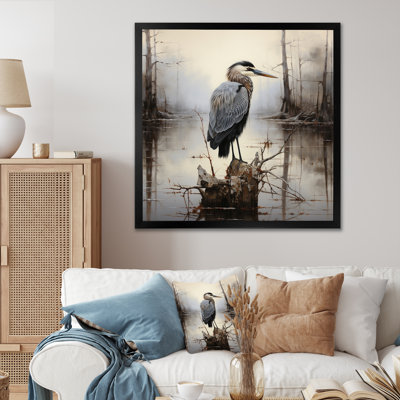 " Heron Solitary Reflections Pointillism I "