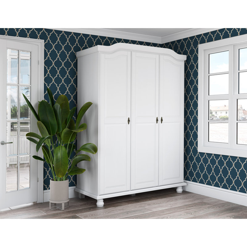 Armoire-penderie 100% bois massif 3 portes Kyle, Blanc