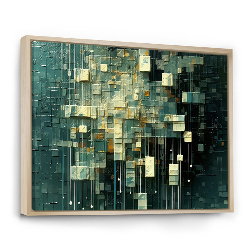 Continuation et départ rétro or et bleu sarcelle I - reproduction d'art sur toile, H 30 po x l 40 po, Cadre flottant brun