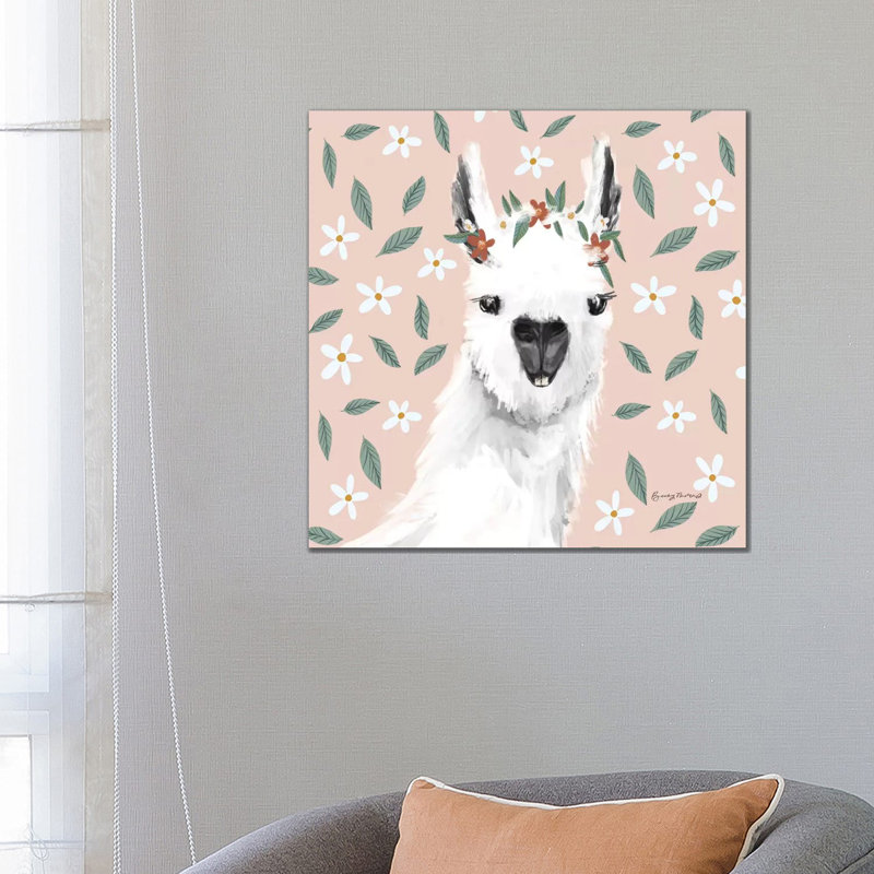 Delightful Alpacas I Floral Crop by Becky Thorns - Wrapped Canvas Print, 66.04 cm H x 66.04 cm W x 1.91 cm D