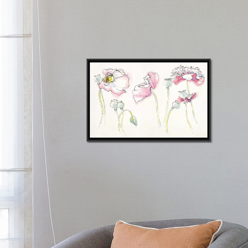 Rose somniferums, impression sur toile tendue, H 18 po x l 26 po x P 1,5 po, Toile encadrée noire, Pas de tapis