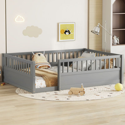 Floor Bed Frame with Fence, Montessori wooden children