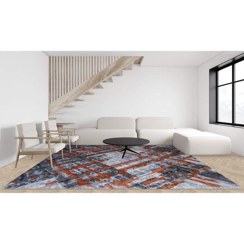 Tapis noir / gris / brun noué à la main de haute qualité, Rectangle de 5 pi x 8 pi