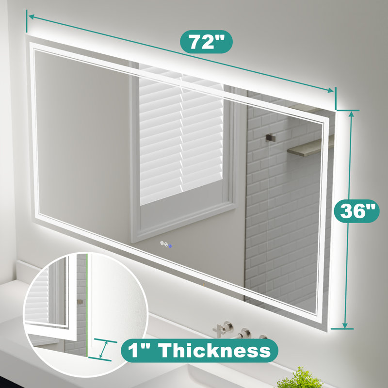 Miroir de salle de bain mural surdimensionné sans cadre, Rectangle, 36 po x 72 po