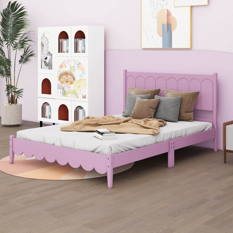 Lit de style rétro avec tête de lit rectangulaire, Double, Rose