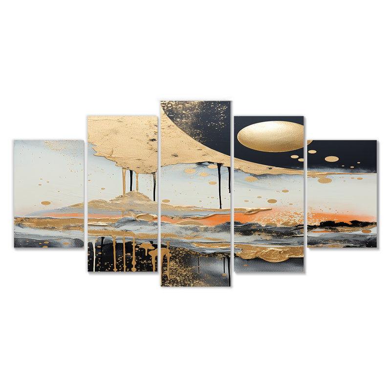 Adley - Toile d'art abstrait paysage mural 5 pièces, H 32 po x l 60 po