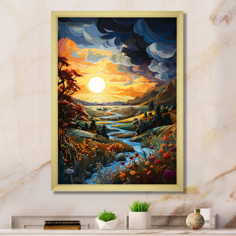 " Storms Sunrise Landscape III ", Gold Single Picture Framed, 32" H x 24" W x 1" D