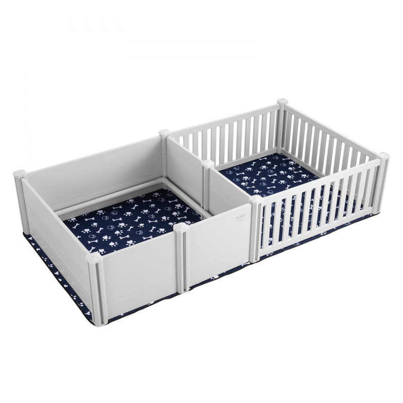Dog Whelping Box 93.3 x 48.4 x 18.1in Dual Zone PVC with Rails Pee Pad