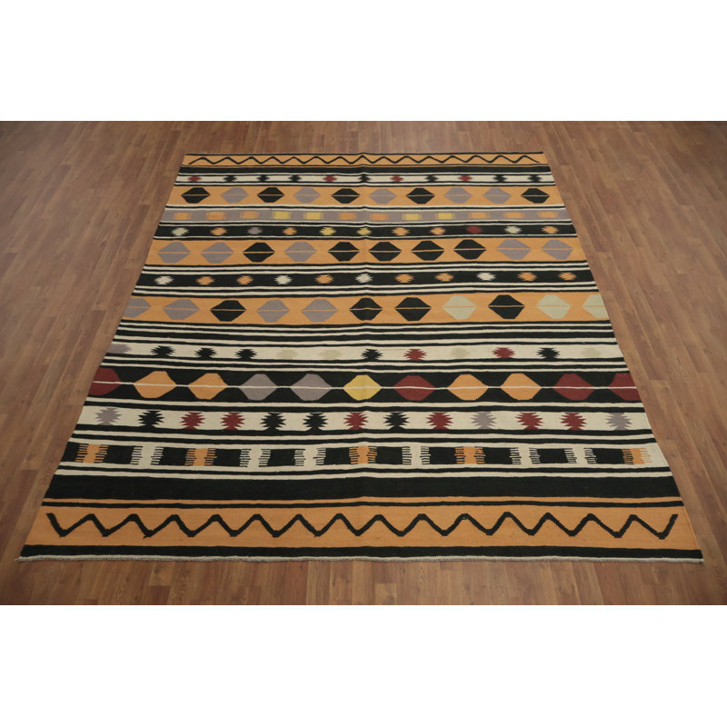 Tapis turc rayé en laine Kilim 8 x 10