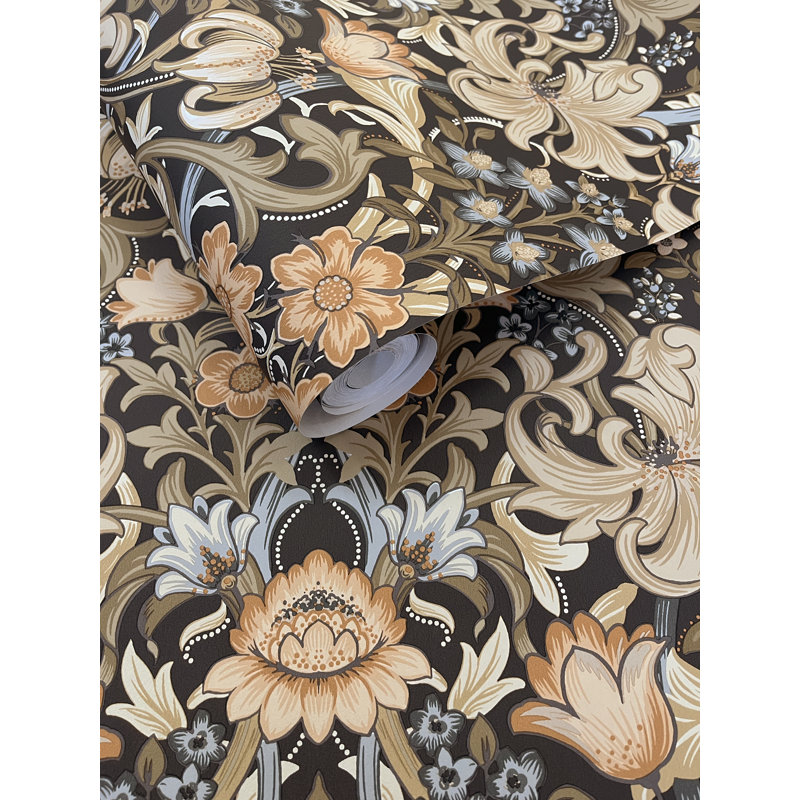 Papier peint fleuri non collé Fleurmont, Gris anthracite