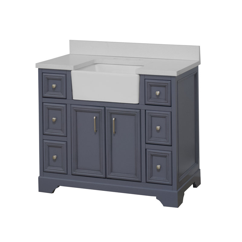 Ensemble de meuble-lavabo simple 42 po Emiliano, Gris poudre, Quartz