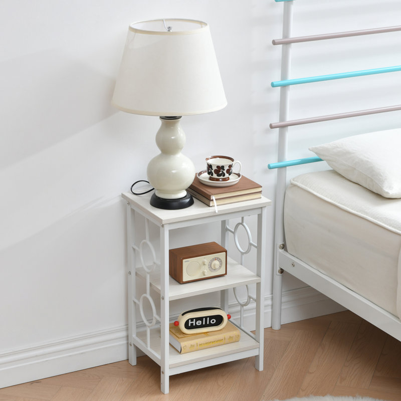 Table de chevet à 3 niveaux (ensemble de 2) - Disponible en noir, doré et blanc, Blanc