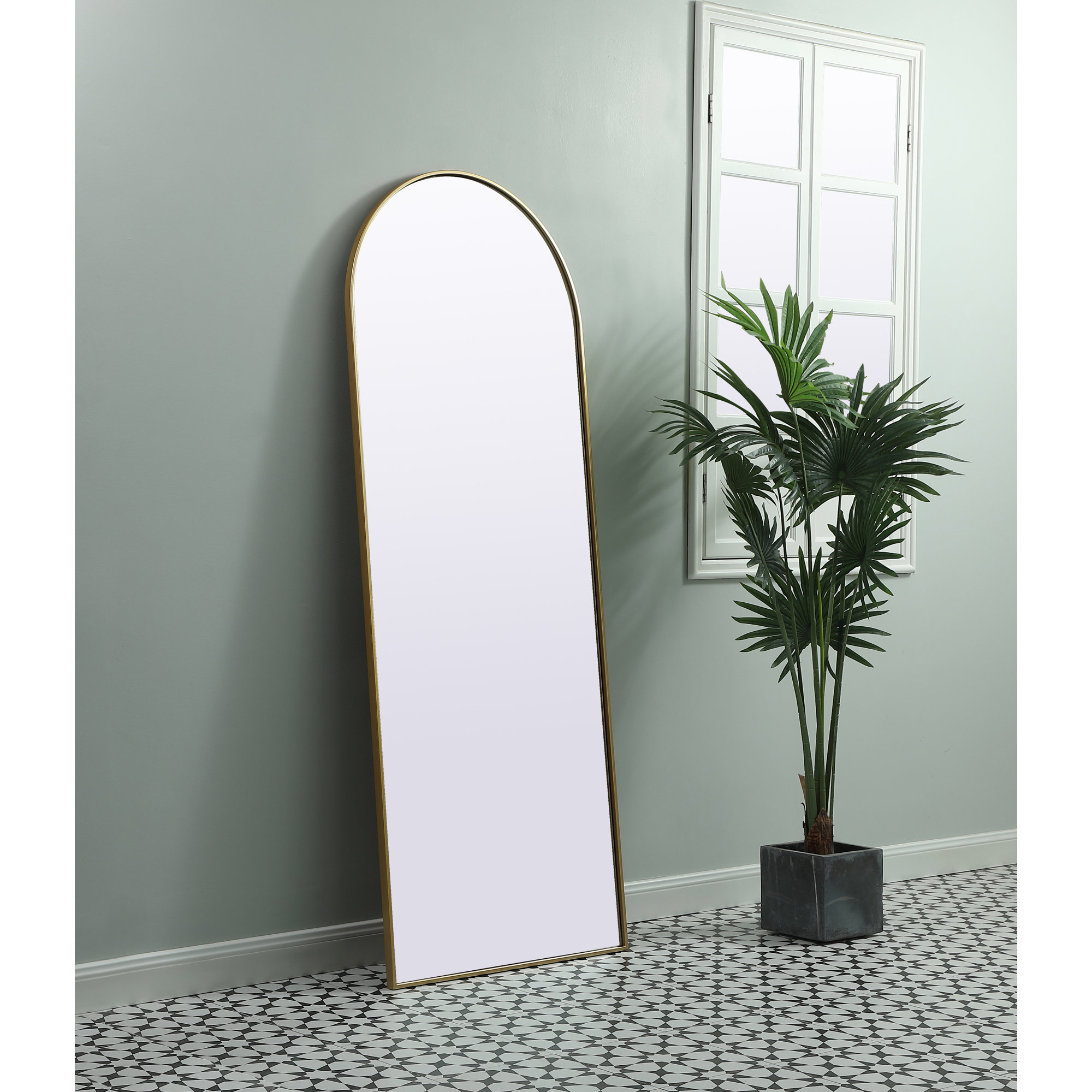 Sabine Metal Arch Wall Mirror, Brass, 74" x 28"