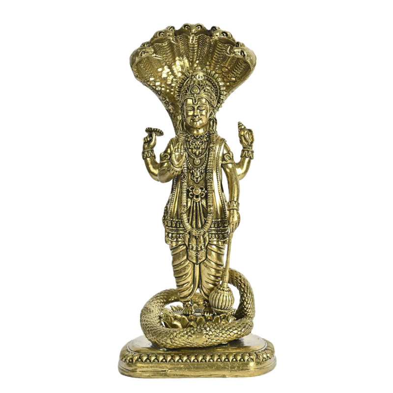 Superbe statue de Vishnu debout en laiton sous le Sheshnag, décor de temple doré pour la maison, cadeau DDM607