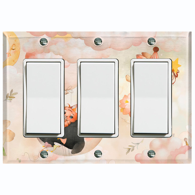 Cute Nursery Whale Rabbit Cloud Orange 3 - Gang Toggle Light Switch Standard Wall Plate