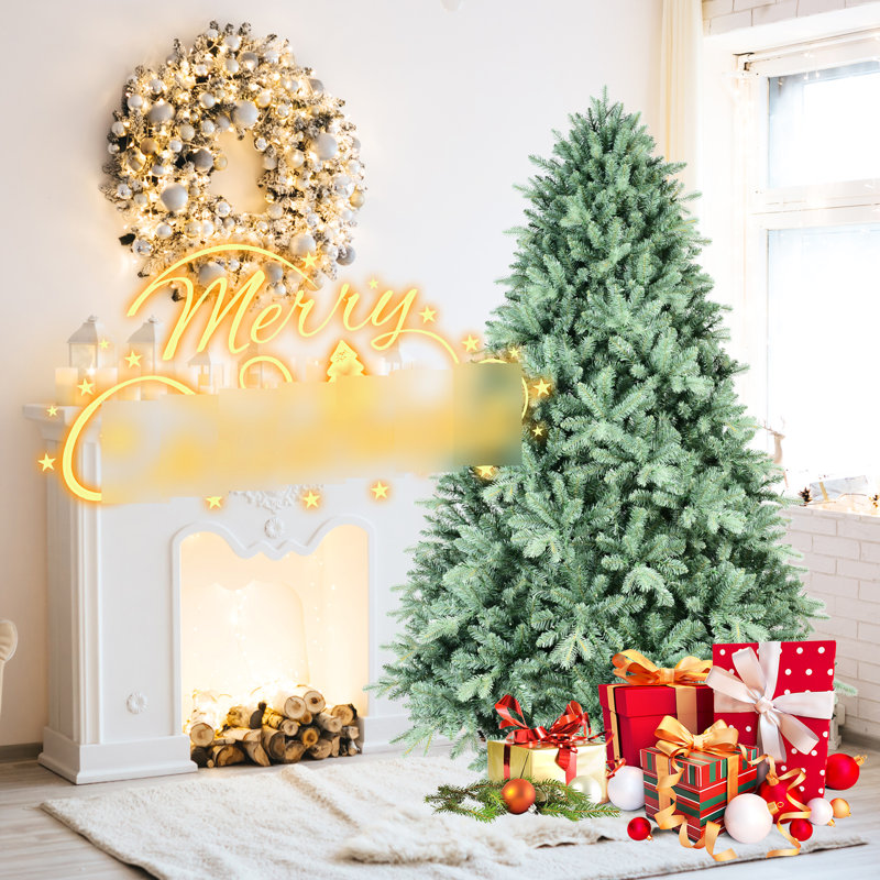Arbre de Noël 7 pi teinté bleu, 2518 branches, installation sans effort avec structure à charnières, support en métal fiable, embouts d'arbre décoratifs de 84 po, système rapide, support robuste