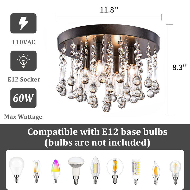 Theodora 11.8" W 4-Light Dimmable Flush Mount , Black Sweep Coffee