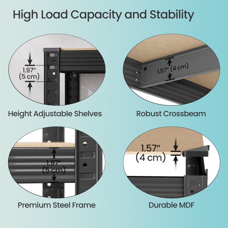 Kris Metal Height -Adjustable Shelving Unit, 200cm H x 40cm W x 90cm D, Grey
