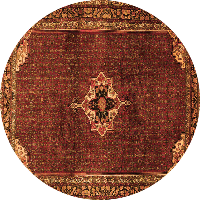 Tapis orange / brun en chenille tissé à la machine Mahinur, Rond 3 pi