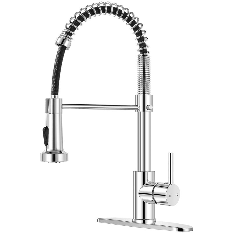 Single handle kitchen faucet with two pull-down water outlet modes, Chrome