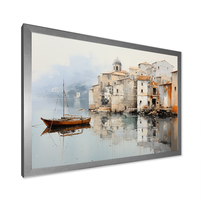 Almarina - Bateau, art mural, salon, H 24 po x l 32 po x P 1 po, Cadre simple argenté