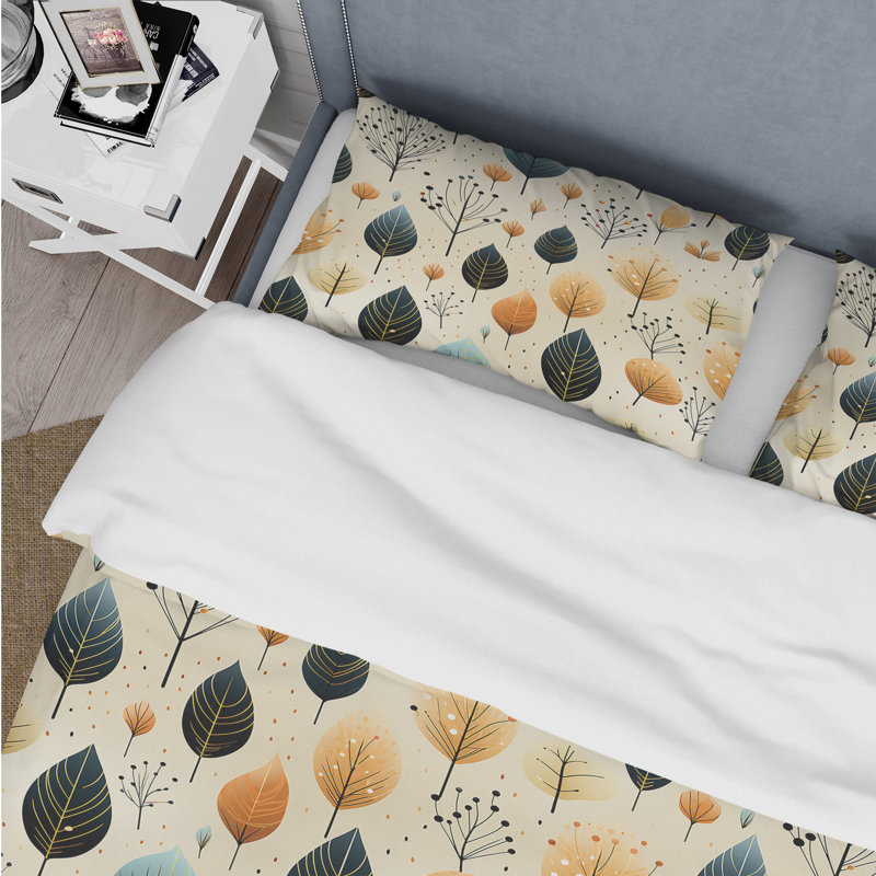 Modern Leaf Patterns II Floral Duvet Cover, King Duvet Cover + 2 King Shams