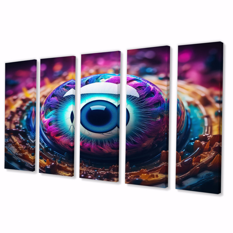 Eye of Consciousness Retro Futuristic I - Décoration murale moderne - 5 panneaux égaux