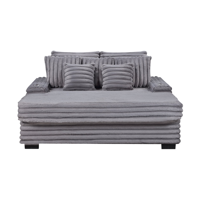 Méridienne surdimensionnée en velours côtelé l 67 po Symphony avec porte-gobelets et port de charge USB, Gris