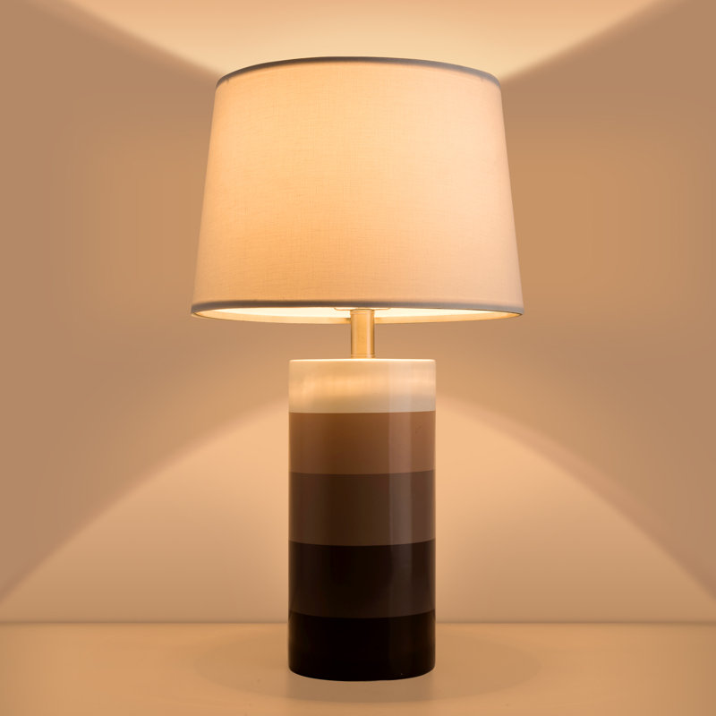 White Ceramic Cylinder Bedside Table Lamp Set with Linen Shade