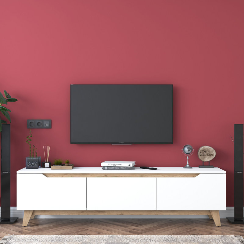 Modern TV Stand with Wall Mount Option, White & Walnut, 70.9 x 19.1 x 13.8 inches | 100% Melamine Coated Particle Board, 0.7 inches Thick | Numerous Shelves for Additional Storage, Scandinavian Design