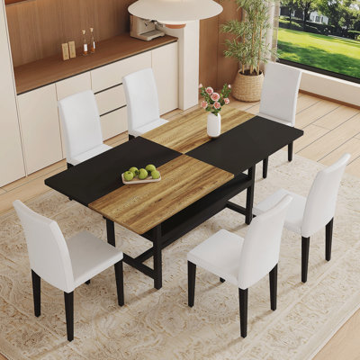 Ensemble de table et chaises, table de salle à manger en bois avec tablette de rangement et chaises d'appoint