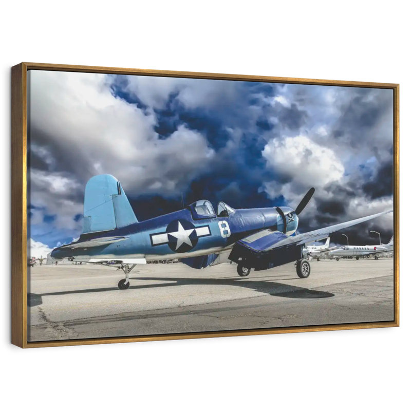 Avion de la Seconde Guerre mondiale, 46 po x 31 po, Cadre flottant doré