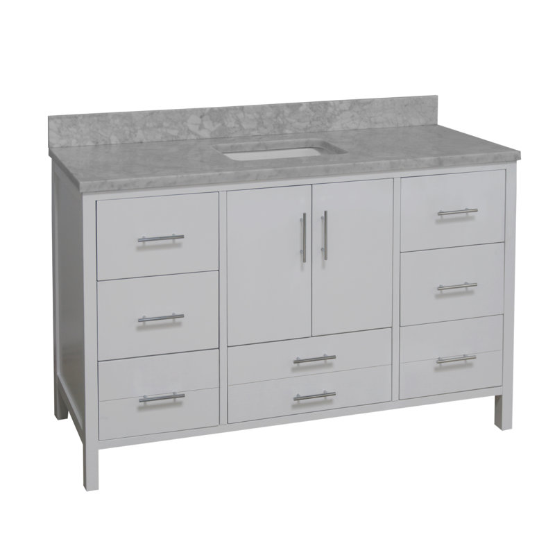 Kiara 60'' Single Bathroom Vanity with Top, White, Carrara Marble