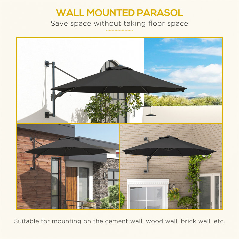 Brigston 292cm Tilt Wall Mount Parasol, Grey