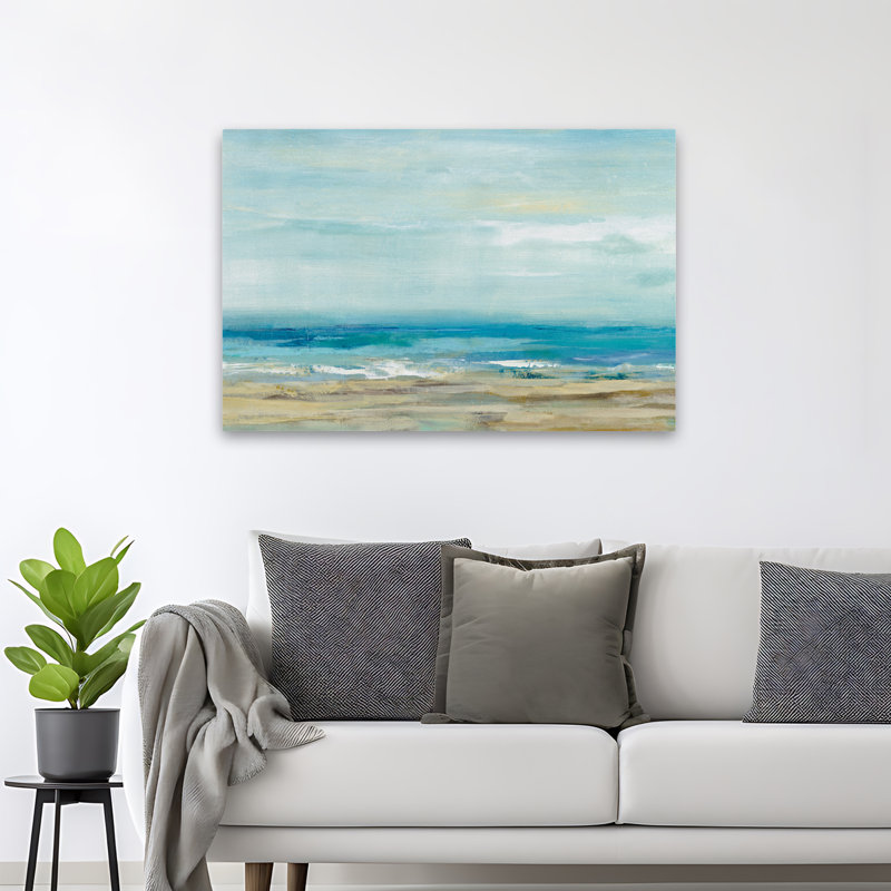 Sea Coast Coastal; Contemporain bleu contemporain blanc plage brun, H 48 po x l 32 po