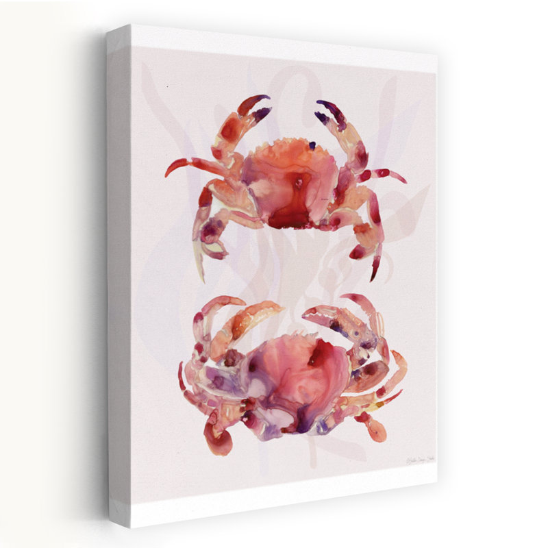 Duo de crabes rouges, art tropical côtier abstrait, H 24 po x l 16 po