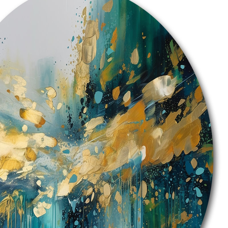 «Golden Explosion Triangles IV», art mural rond abstrait géométrique sur métal, H 36 po x l 36 po x P 1 po