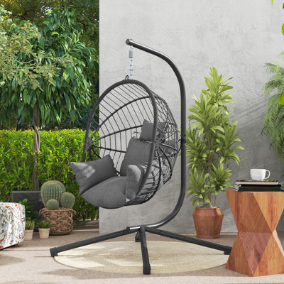 Fauteuil à œufs suspendu avec coussin rembourré épais, chaise hamac, gris